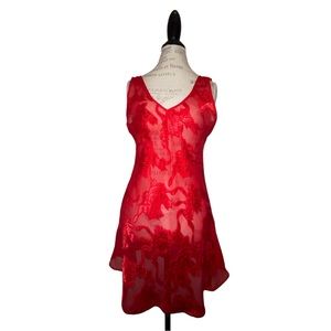 Vintage Silky & Sheer Red Floral Dress